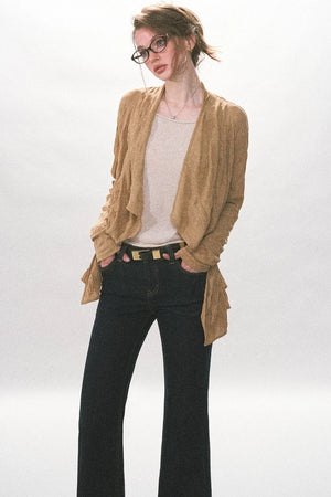 Crinkled Texture Long-Sleeved Cardigan