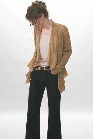 Crinkled Texture Long-Sleeved Cardigan