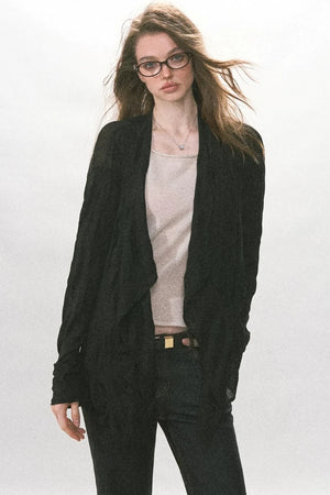 Crinkled Texture Long-Sleeved Cardigan