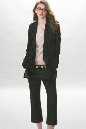 Crinkled Texture Long-Sleeved Cardigan