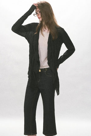 Crinkled Texture Long-Sleeved Cardigan