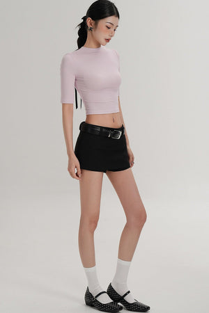 Cropped High Neck Short Sleeve Top