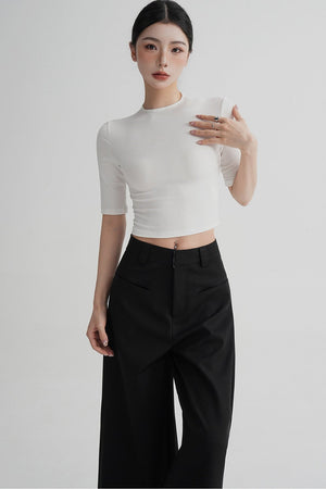 Cropped High Neck Short Sleeve Top