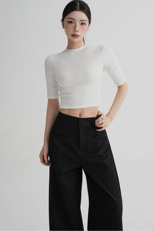 Cropped High Neck Short Sleeve Top