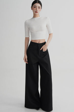 Cropped High Neck Short Sleeve Top