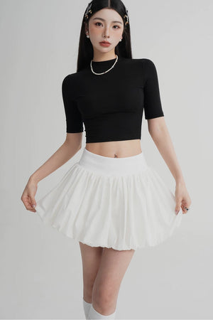 Cropped High Neck Short Sleeve Top