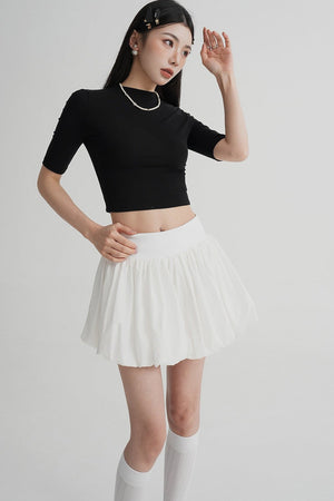 Cropped High Neck Short Sleeve Top