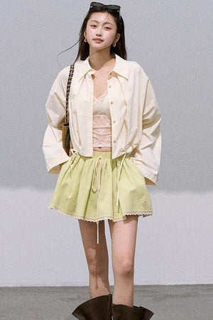 Cropped Lace-Up Cotton Shirt