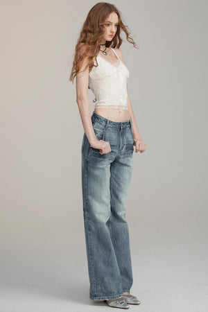 Cropped Lace Velvet Strap Top