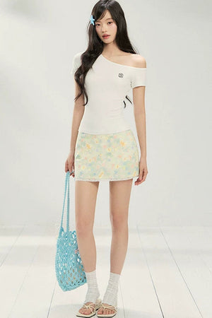 Cropped Off-Shoulder Short Sleeve Top