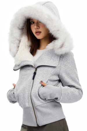 Cropped Slim Fit Fur Collar Cotton Jacket