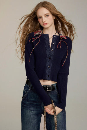 Cropped Wool Lace Cardigan