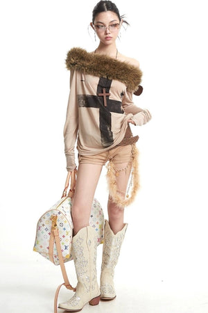 Cross Print Long Sleeve T-Shirt