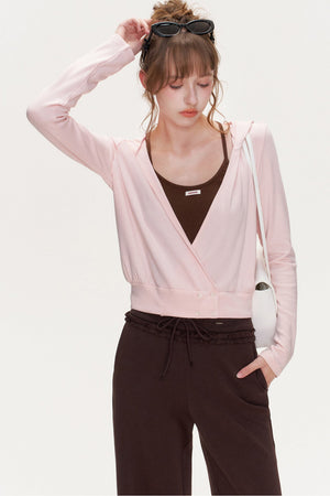 Cross V-Neck Striped Long-Sleeve T-Shirt