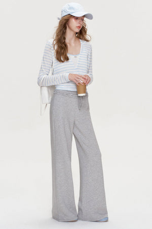 Cross V-Neck Striped Long-Sleeve T-Shirt