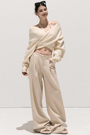 Cross-Waist Cropped Sweater