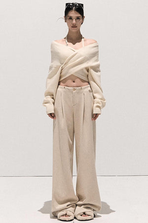 Cross-Waist Cropped Sweater