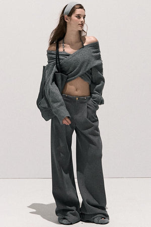Cross-Waist Cropped Sweater