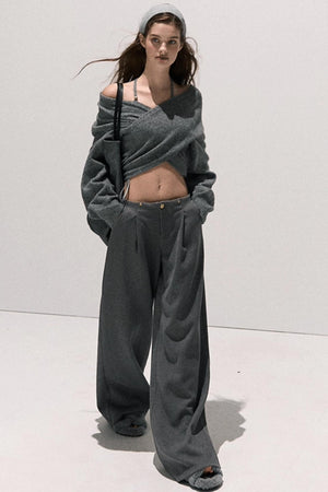 Cross-Waist Cropped Sweater