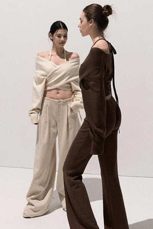 Cross-Waist Cropped Sweater