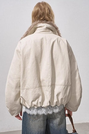 Curved Sleeve Fur Collar Jacket