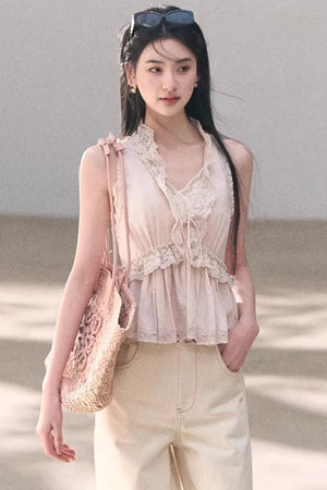 Custom-Dyed Lace Silk Top