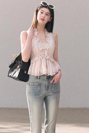 Custom-Dyed Lace Silk Top
