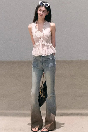Custom-Dyed Lace Silk Top