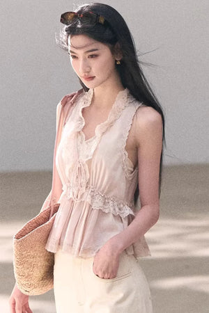 Custom-Dyed Lace Silk Top