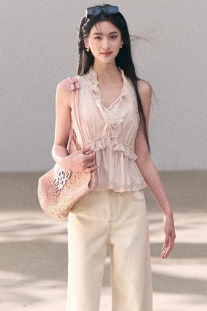 Custom-Dyed Lace Silk Top