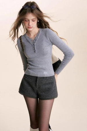 Custom-Dyed Wool Lace Shorts