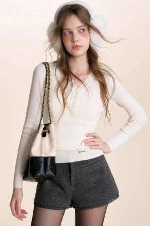 Custom-Dyed Wool Lace Shorts