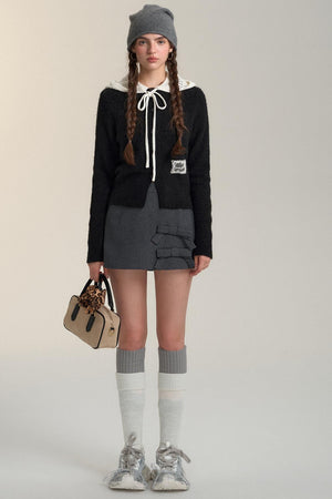 Cut-Out Hooded Knit Cardigan