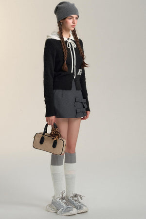 Cut-Out Hooded Knit Cardigan