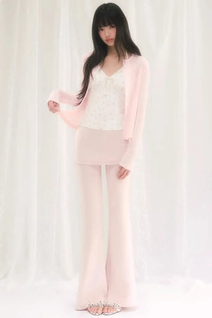 Cut Out Jacquard Knit Cardigan Set-Up