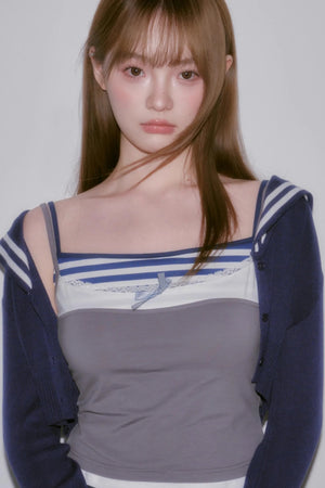 Cute Fake Two-Piece Layered Top