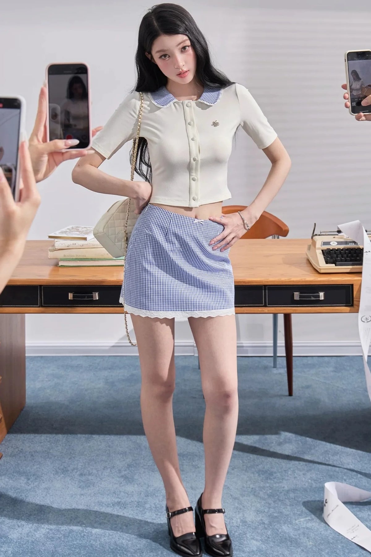 Daffodil Knit Top Plaid Skirt Set-Up