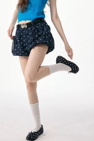 Dark Blue Polka Dot High Waist Shorts