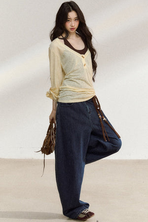 Dark Blue Wide-Leg Jeans