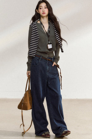 Dark Blue Wide-Leg Jeans