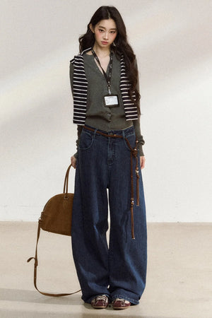 Dark Blue Wide-Leg Jeans