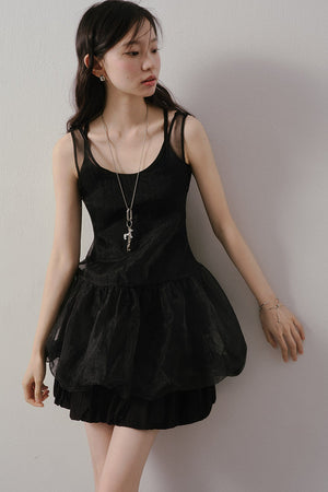 Dark Bow Mesh Blouse And Camisole Set