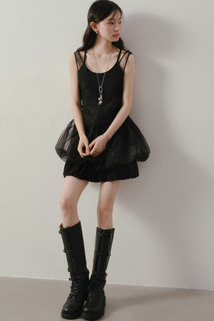 Dark Bow Mesh Blouse And Camisole Set