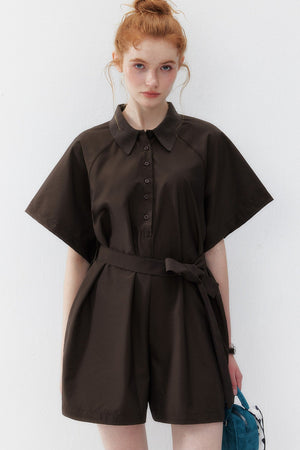 Dark Brown Lapel Wide-Leg Jumpsuit