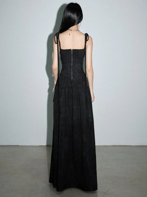 Dark Elegant Hollow Tie Maxi Dress