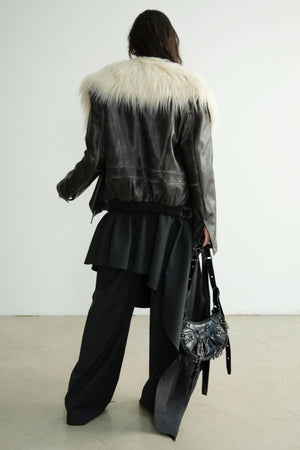 Dark Retro Rock Long Fur Collar Jacket
