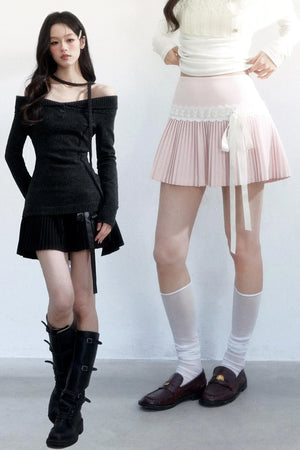Dark River Lace Pleated Skirt