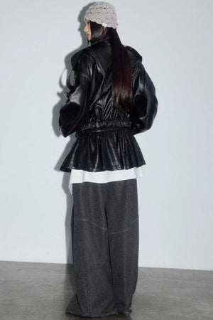 Dark Rock Distressed Leather Jacket