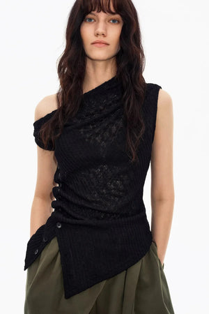 Deconstructed Knit One-Shoulder Vest