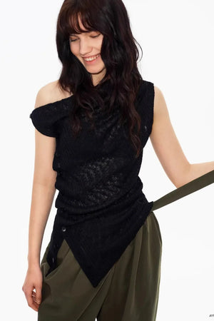 Deconstructed Knit One-Shoulder Vest
